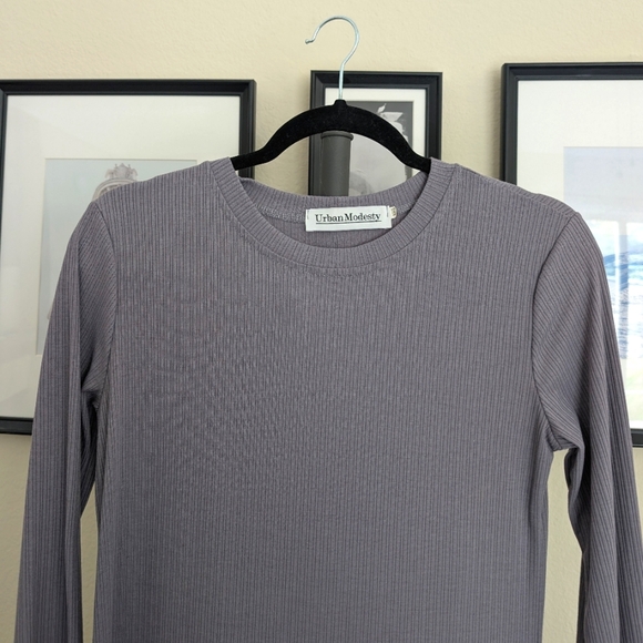 Maxi Long Sleeve Grey Ribbed Dress XS/S Urban Modesty - Picture 2 of 3